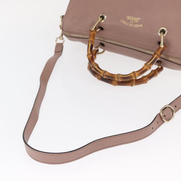 GUCCI Bamboo Hand Bag Leather 2way Pink Gold 353124 Auth ka1138 - Picture 9 of 16